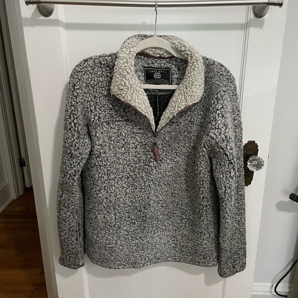 True Grit Charcoal and Cream Sherpa Pullover